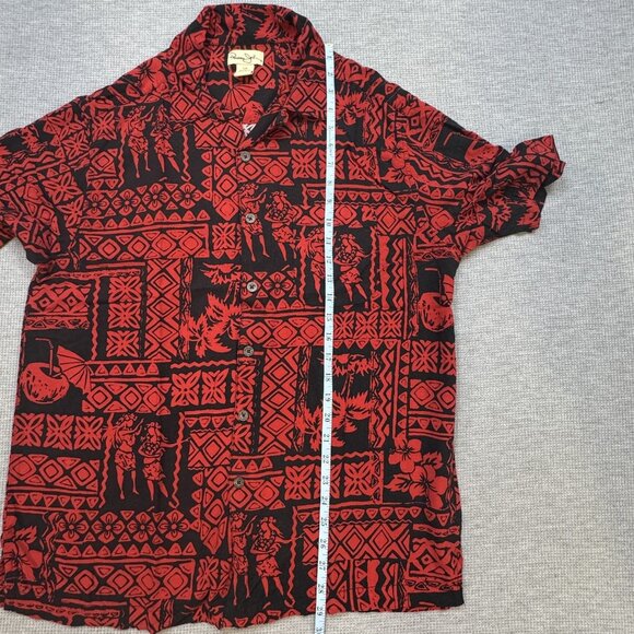 Panama Jack Mens Sz L Red Geometric Hawaiian Shirt Short Sleeve Hula Girl Rayon - Picture 10 of 13